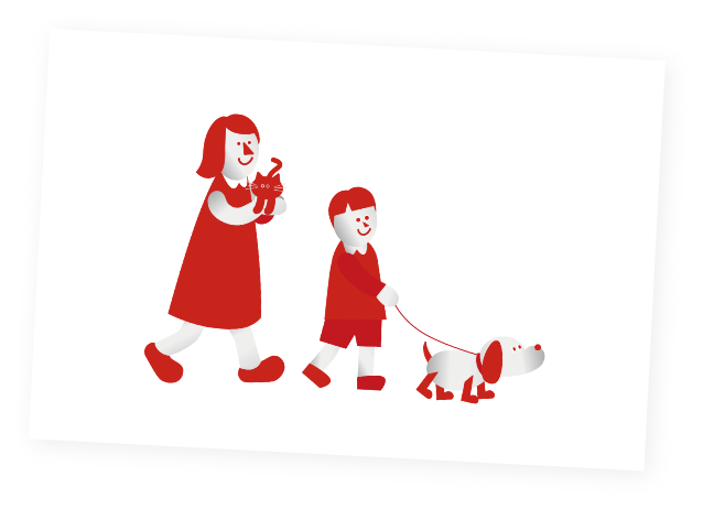 ワンちゃんネコちゃんとの散歩のイラスト