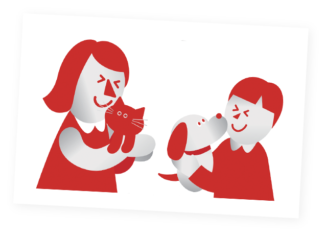 ワンちゃんネコちゃんが座っているイラスト