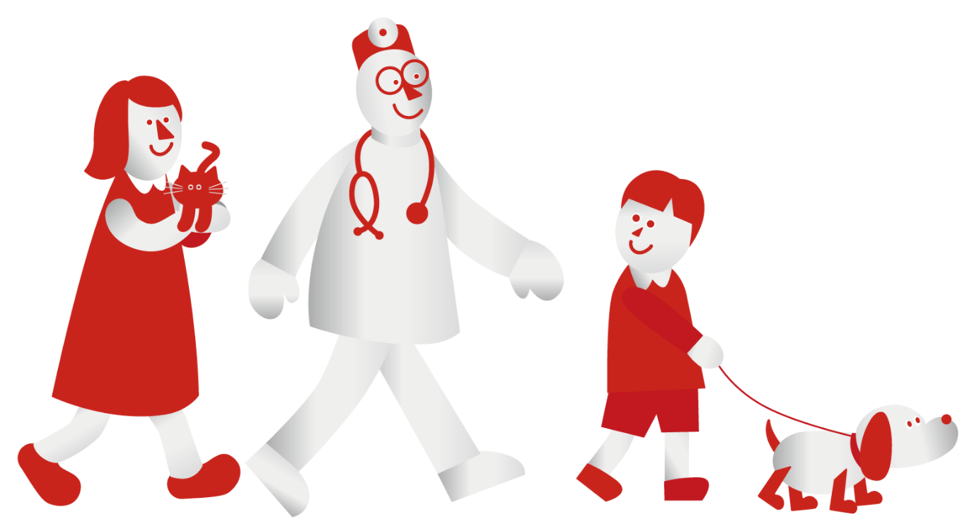 獣医師とオーナーさんが一緒に歩いているイラスト